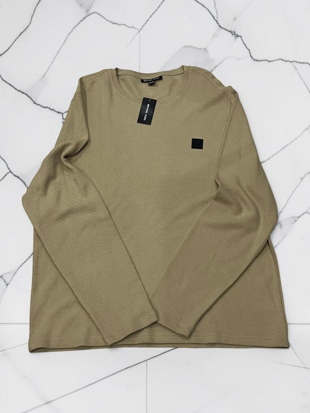 Michael Kors Men’s XXL Textured Long Sleeve Crewneck Shirt Khaki Tan Logo NWT